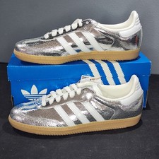 New Sz 6.5 Adidas Samba OG Silver Metallic Cracked Leather JR0035 Size 6.5W Gym
