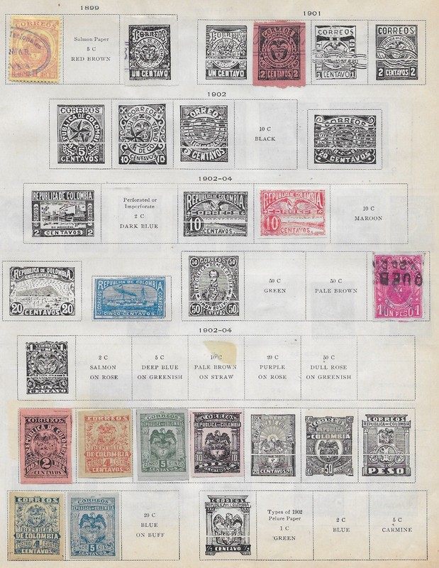 11 Colombian Republic Stamps from Quality Old Antique Album 1899-1904