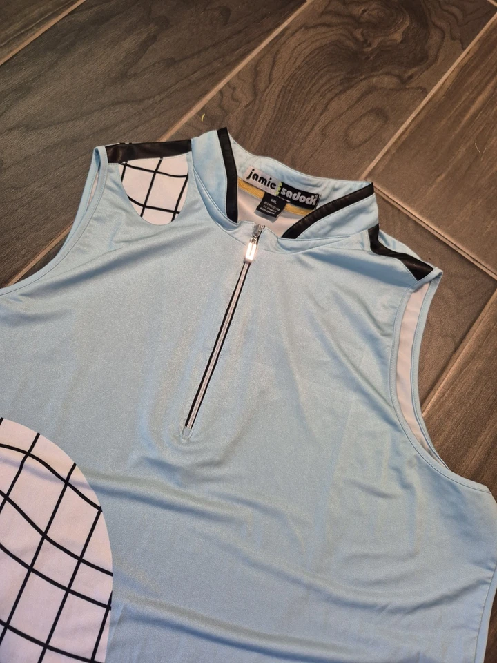 Camiseta sin mangas de golf Jamie Sadock talla 2xgrande azul 1/4 cremallera estampado abstracto usada en excelente estado xxl Foto 3 de 4