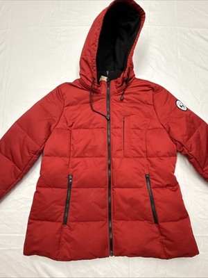 Arctic Expedition Women Hybradown Down Puffer Jacket Red Hooded Coat Large L NWT