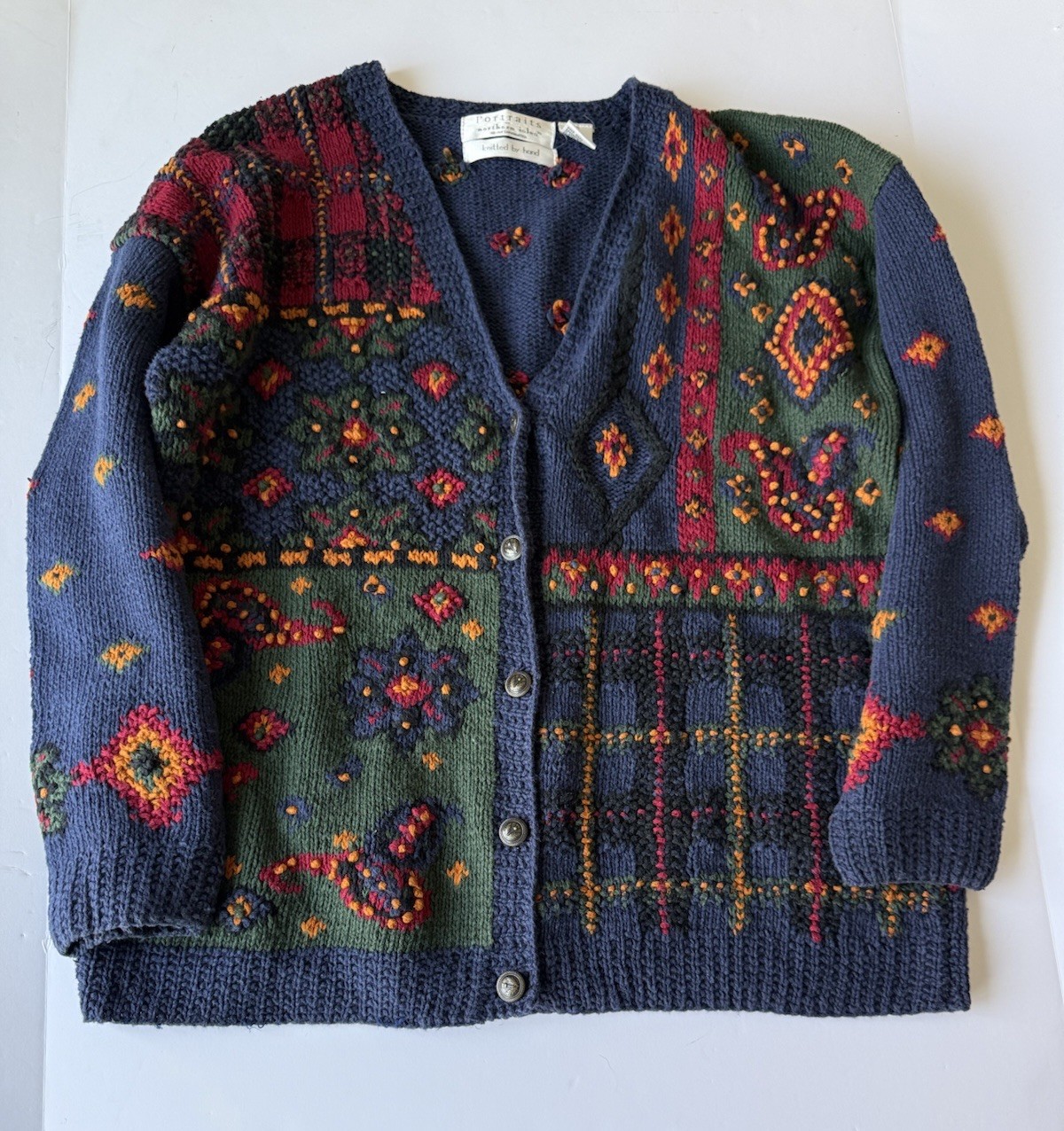 Vintage Portraits by Northern Isle Chunky Hand Knit Cardigan Sweater Grandma L