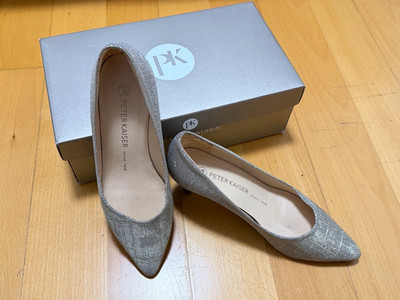 PETER KAISER Damen Pumps silber Glitzer spitz Slip-On Blockabsatz niedrig