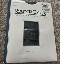 NIB VTG Size D Pine Green Pantyhose Round The Clock Silky Lycra Opaque Sandaltoe