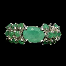 925 Sterling Silver Ring Oval Emerald 8x6mm Natural Gemstone Jewelry Size 7