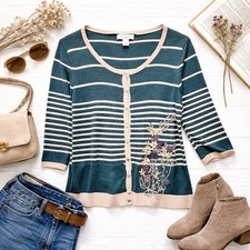 Christopher Banks Boho Cottagecore Floral Embroidered Cardigan L Cozy B30