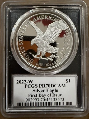 2022W $1 American Silver Eagle FDOI PCGS PR70 DCAM Emily Damstra Signature Label