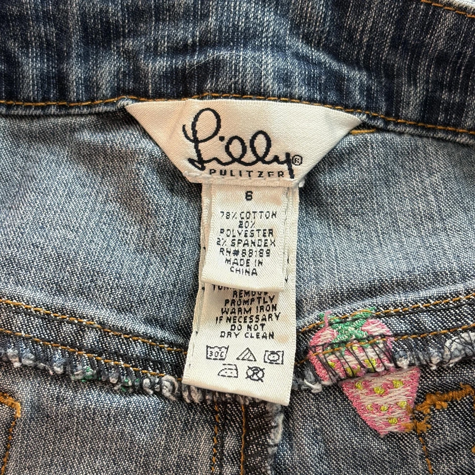 Minifalda vaquera bordada fresa Lilly Pulitzer para mujer 6 azul Y2K Foto 2 de 4