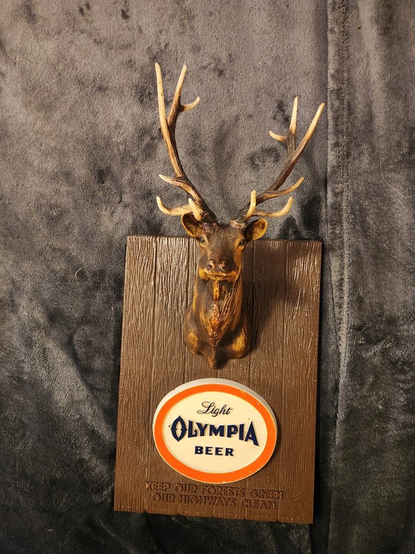 RARE Vintage 1963 Olympia Light Beer Elk Wildlife Wall Bar Sign Plaque