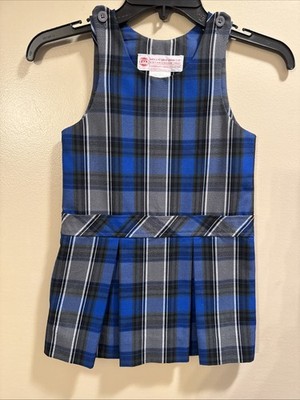Mills Uniform Co. Girl s Size X-Small Round Neck Drop Waist Jumper Plaid Pleated