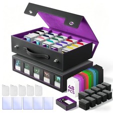 5-Row Trading Card Storage Box with Handle, PU Leather
