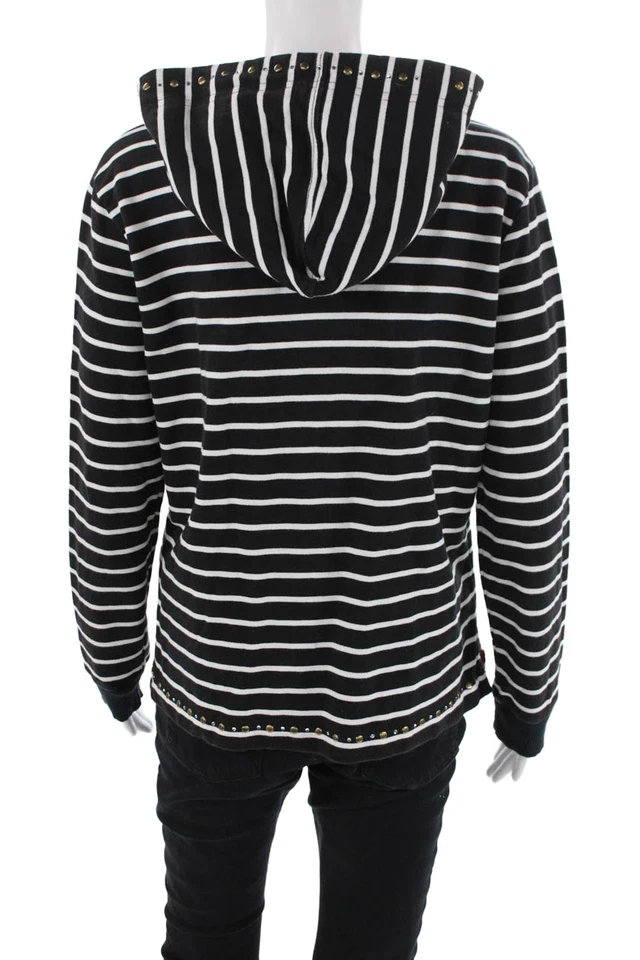 Christine Alexander Womens Striped Hooded Knit Sweater Jacket Black White Large - Image 3 of 4
