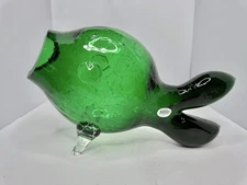 Blenko Glass 5433C Guppy Fish Vase Clover Crackle W/label 1st Quality