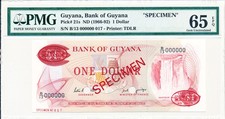 Bank of Guyana Guyana $1 ND(1966-92) Specimen PMG  65EPQ