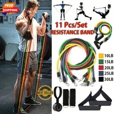 11 PCS Resistance Band Set Yoga Pilates Abs Exercise Fitness Tube Workout Bands