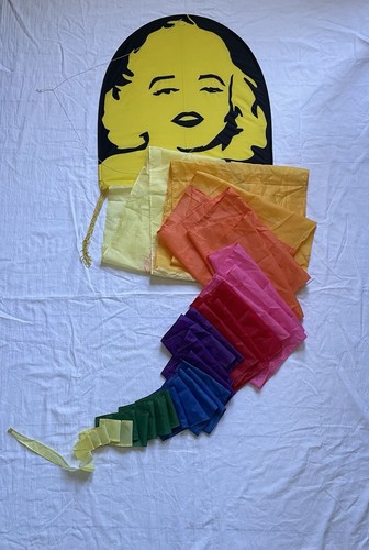 Rare Vintage White Bird Kites 35' Rainbow Dragon Pop Art Warhol Marilyn Monroe