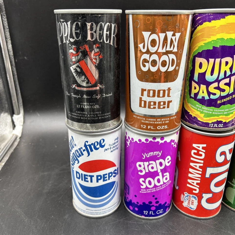 Lot 12 VTG Steel Pop Soda Cans 12oz RC Pepsi Cola Shasta Diet Purple Passion F - Image 2 of 4