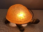 Tiffany Style Frosted Amber Glass Turtle Accent Light Vintage W/Cast Body Works