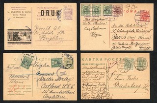1920 1922 Poland Postcards To GB & France Lwow Stamp Dealer DRUK Printed Matter