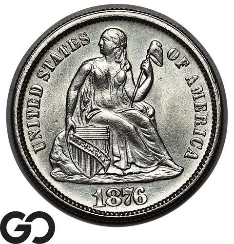 1876-S Seated Liberty Dime, Beautiful Gem BU++, Blast White