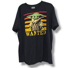 Star Wars Mandalorian Baby Yoda Wanted Black Graphic T-Shirt XL