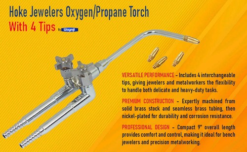 Hoke Welding Jewelers Torch Oxygen-Butane/Propane W/ 4 Tips Soldering Jewelry - 第 2/9 張圖片