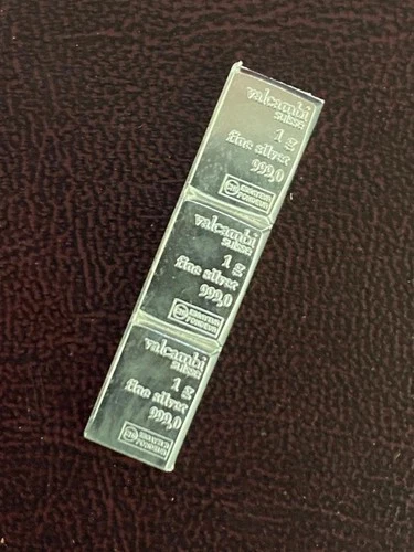 Valcambi, Silver .999 3-One gram bars in a pack.