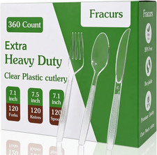 360 Count Extra Plastic Silverware Heavy Duty, 120 Forks, 120 Spoons, 120 Knives