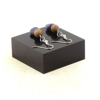 Ohrringe 2 Perlen Jaspis Blau Aus Afrika Der SüDen + Holz 8 Mm Ledertasche Made