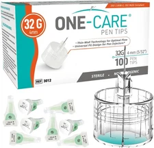 ONE-CARE Pen Tips 32G x 4 mm (5/32’’) – Ultra-Thin Comfort Design, Thin-Wa