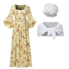 Womens Pioneer Dress Colonial Pilgrim Floral Dress  Prairie Dress with Bonnet