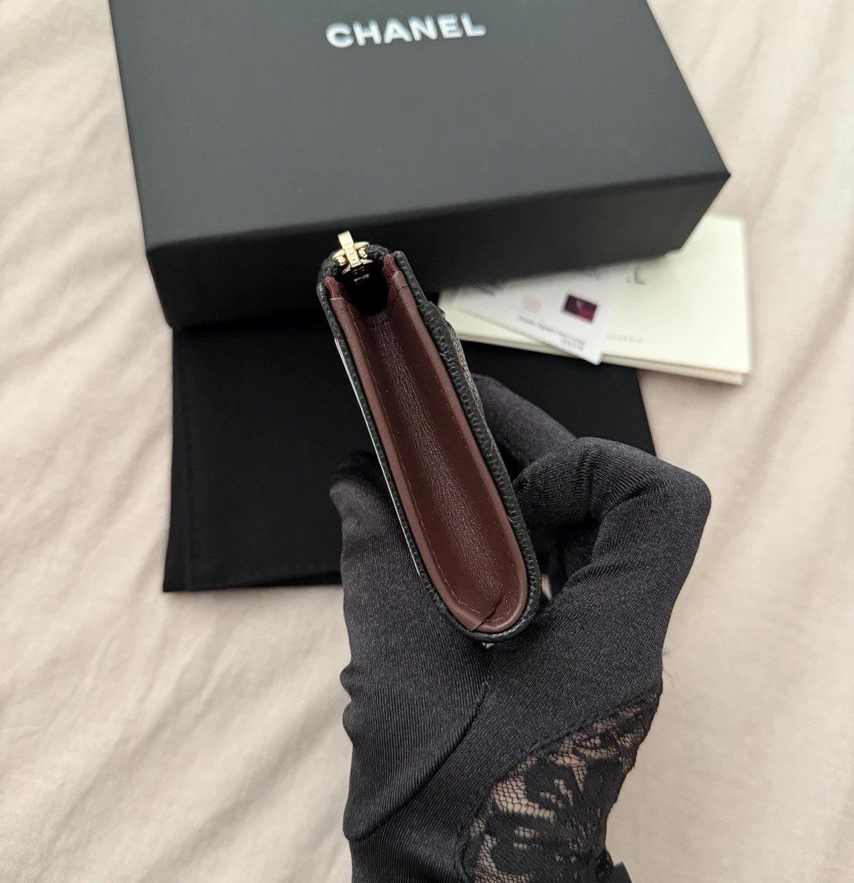 Auth BN Chanel Black Caviar Classic CC Logo Zip Card Holder Wallet image 5