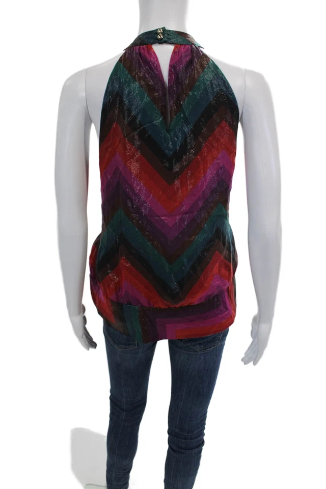 Blusa sin mangas brillante de seda con cuello en V Trina Turk para mujer talla múltiple M Foto 3 de 4