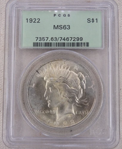 1922 Peace Silver Dollar PCGS MS 63 US Mint $1 Coin Philadelphia Mint