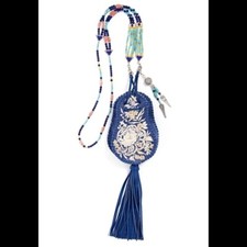Roberto Cavalli Blue Suede Tasseled Beaded Dreamcatcher Crossbody Bag Nwts