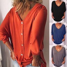 Womens 3/4 Sleeve V Neck Tunic Tops Ladies Casual Loose Summer T Shirt Blouse