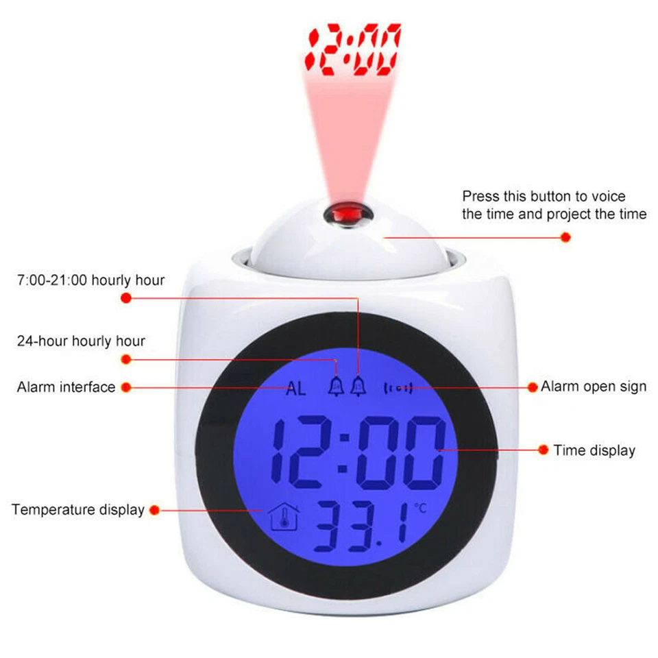 LCD Alarm Clock Digital Projection Display Voice Talking LED Projector - Image 4 of 4