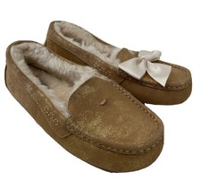 UGG Ansley Bow Glimmer Chestnut Suede Fur Slippers Women's Size USA 5