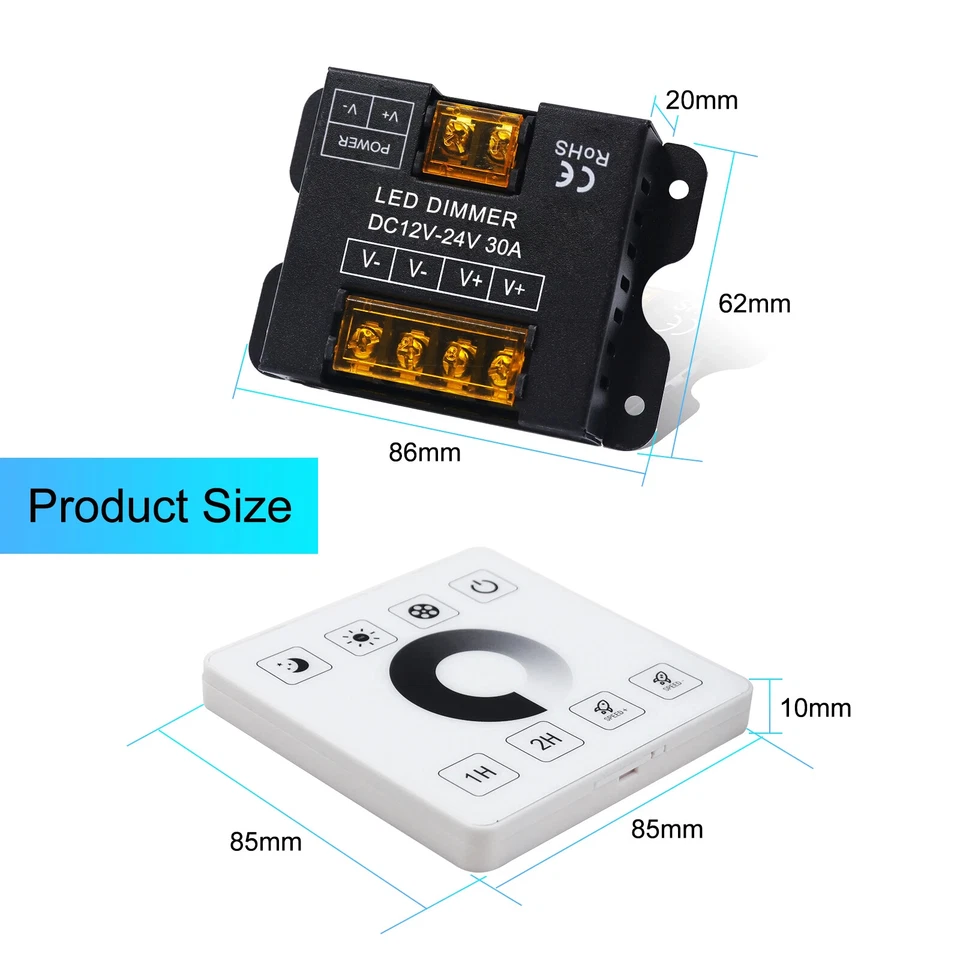 DC12-24V 30A LED Streifen Controller mit RF Touch Fernbedienung für einfarbige LED - Bild 3 von 4