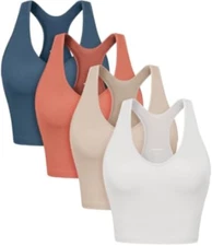NEW Aslabcrew Women's 4 Pack Ribbed Seamless Cropped Tank Top Size XS/S