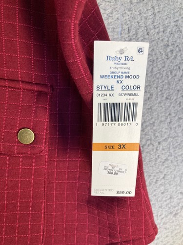 Ruby Rd. Vest Women's Plus 3X Burgundy/Red Snap Front Mock Neck Quilted Look NEW - Picture 4 of 9