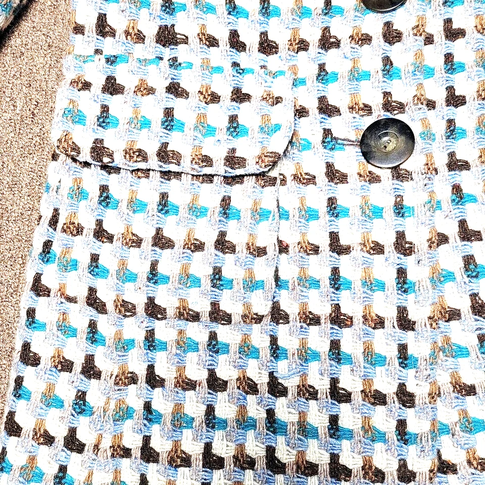 Винтажный Caslon пальто размер S женская куртка синий белый коричневый смесь трикотажа атлас с подкладкой - Изображение 4 из 4