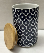 New Nautical Blue Paw Lattice Print Ceramic Pet Bowl Treat Canister (SH9)