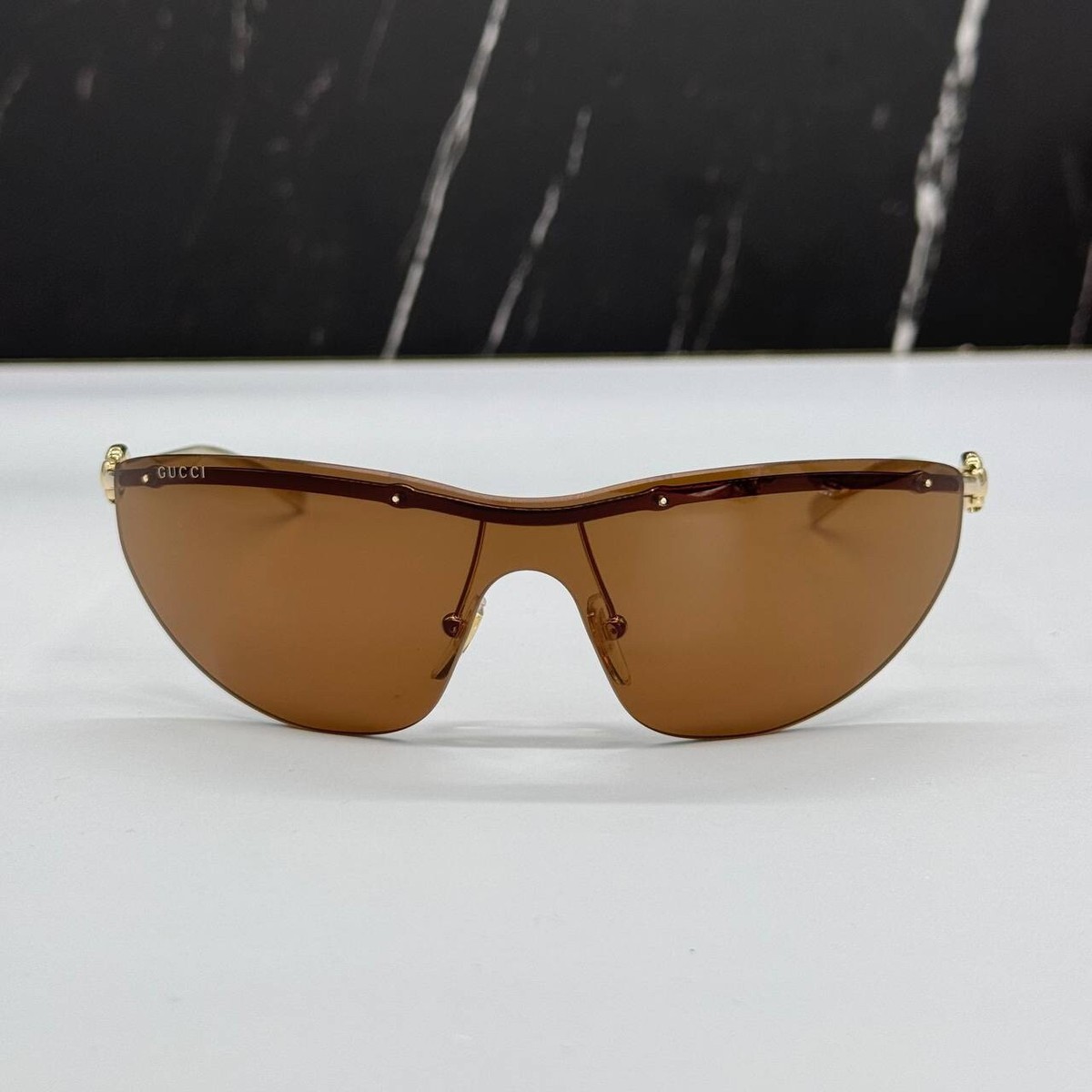 NEW GUCCI WOMEN SHIELD GG1700S 004 SUNGLASSES GOLD BROWN GUCCI EYEWEAR NEW GUCCI WOMEN SHIELD GG1700S 004 SUNGLASSES GOLD BROWN  main image 2