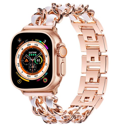 Für Apple Watch Ultra 49mm 9-1 SE 40/41/45mm Leder+ Metall Armband + Bling Hülle - Bild 64 von 73