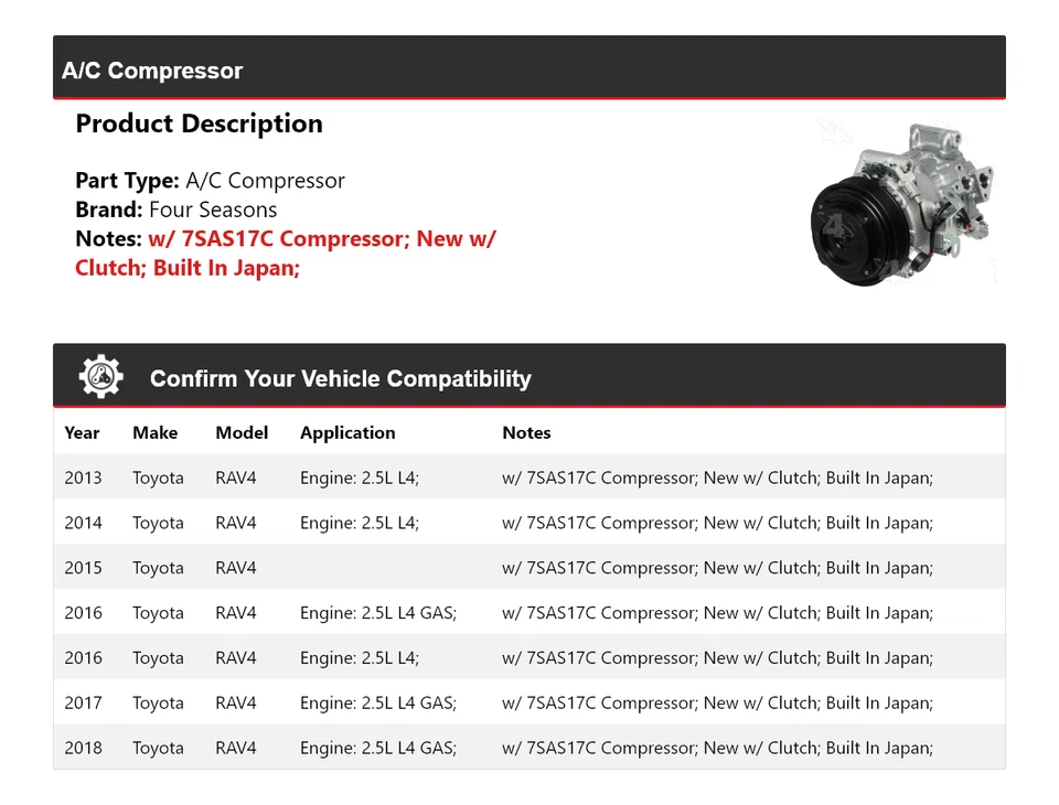 Compresor de aire acondicionado para Toyota RAV4 2013-2018 4 estaciones 2014 2015 2016 2017 Foto 2 de 4
