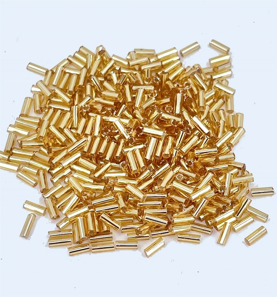 500 pcs Glass Bugle Beads Plated Metallic Goldenrod tube cylinder Seeds 4 - 5mm - Image 3 of 4