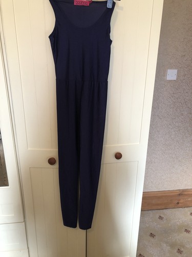 BOOHOO Ladies Dark Blue Stretch Satin Sleeveless Slinky Jumpsuit Bodysuit Size 8