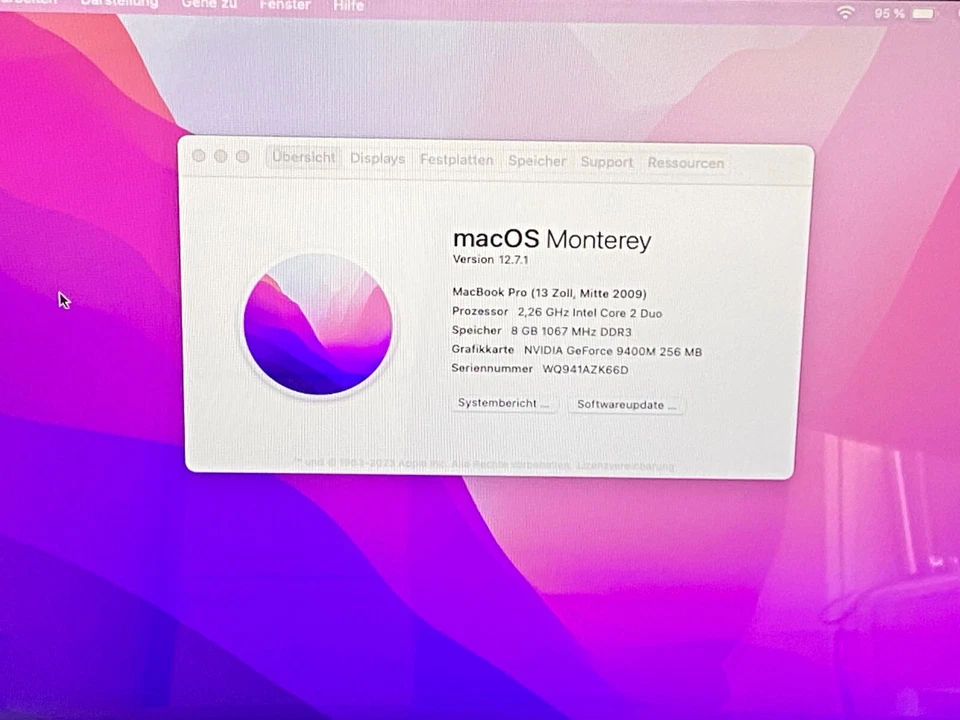 Apple MacBook Pro 13 Zoll, Intel C2D 2.26GHz, 8GB RAM, 240GB SSD, MacOS Monterey - Bild 2 von 4