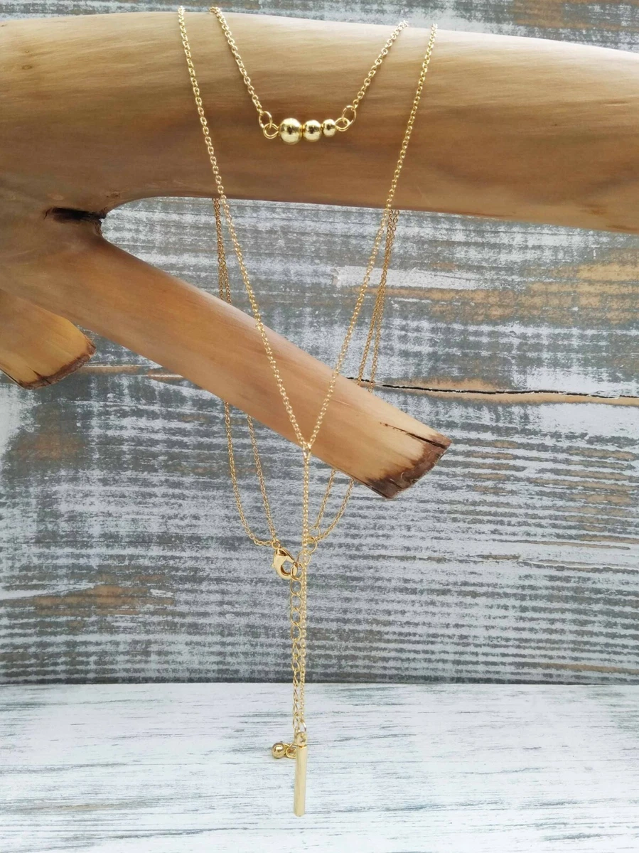 Anthropologie Gold Ball Pendant Necklace With Multirow Y Drop Chain