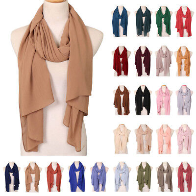 Muslim Women Cotton Linen Crinkle Scarf Islamic Soft Long Hijab Wrap Shawl Stole